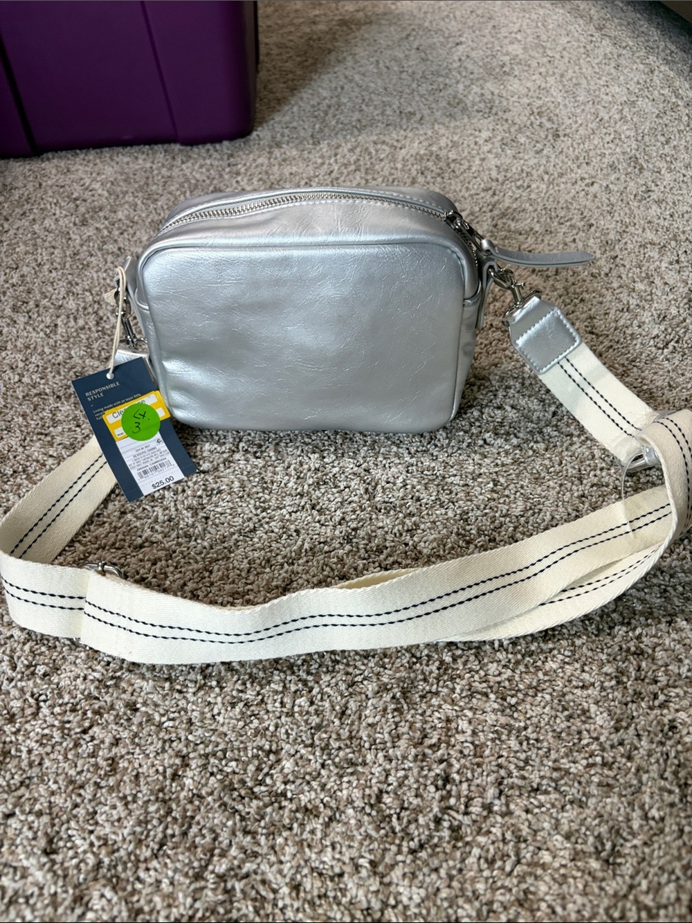 Universal Thread Silver Crossbody Camera Bag with Cream Canvas Strap